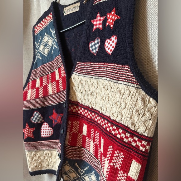 Marsh Landing•button-down sweater vest•size medium•cotton•patchwork/knit/quilt - Picture 3 of 14